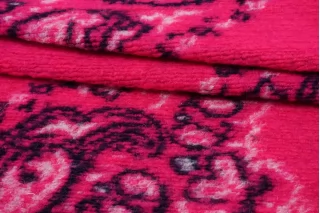 Трикотаж шерстяной с бахромой КУПОН Розовая фуксия в огурцах PZ-70 11042602