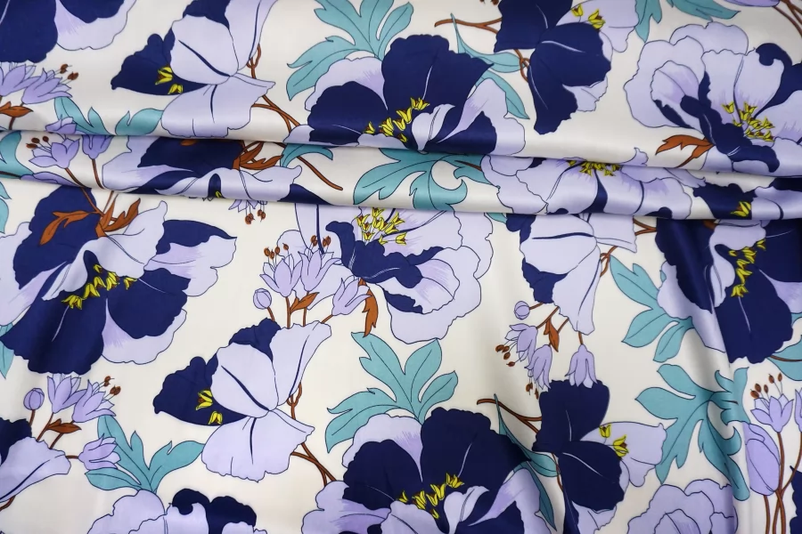 Сатин вискозный плательно-блузочный Цветы на кремово-белом SF H003 FF33 14012628