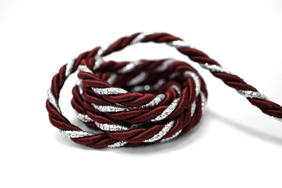 Шнур гайтановый Винный с серебряным люрексом 6 мм KR3D 18042603