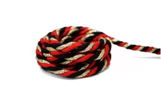 Шнур гайтановый Чёрно-красный с золотым люрексом 7 мм KR3D 18042605
