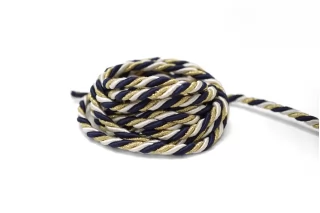 Шнур гайтановый Бело-синий с золотым люрексом 5 мм KR3D 18042606