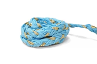 Шнур плетёный косичкой Голубой с золотистым люрексом 1 см LA30\4 18042656