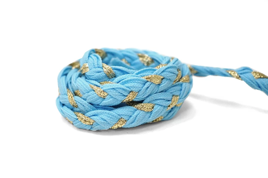Шнур плетёный косичкой Голубой с золотистым люрексом 1 см LA30\4 18042656