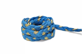 Шнур плетёный косичкой Сине-голубой с золотистым люрексом 1 см LA30\4 18042657