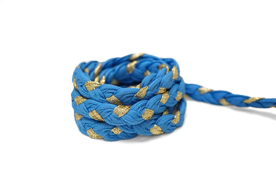 Шнур плетёный косичкой Сине-голубой с золотистым люрексом 1 см LA30\4 18042657