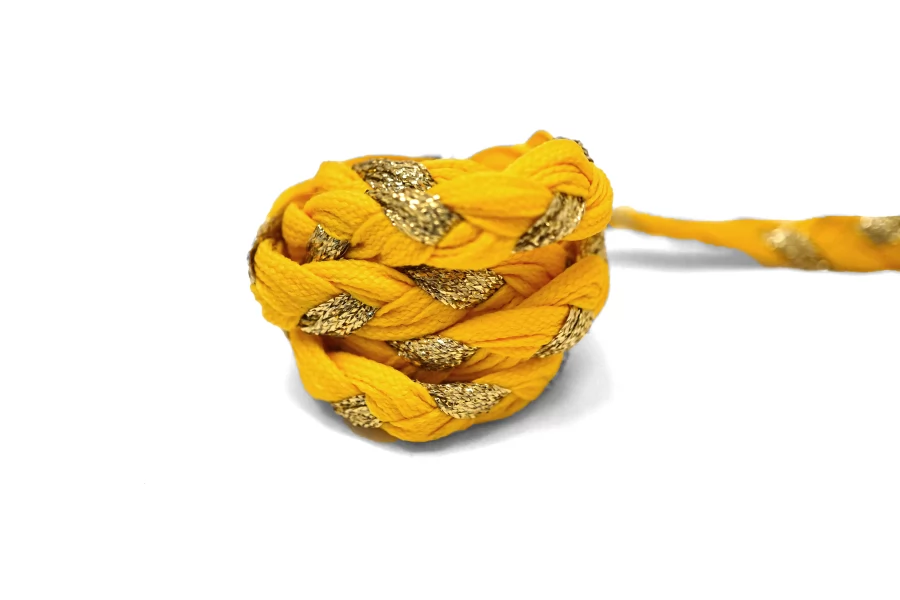 Шнур плетёный косичкой Жёлтая охра с золотистым люрексом 1 см LA30\4 18042661