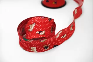 Косая бейка хлопковая Красно-белый горошек 4 см SHA60\2 18042681