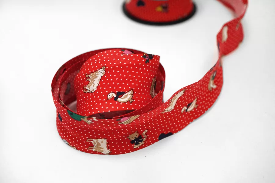 Косая бейка хлопковая Красно-белый горошек 4 см SHA60\2 18042681