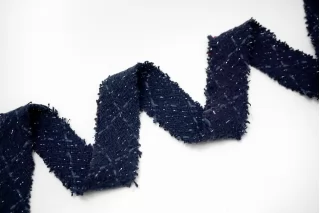 Косая бейка хлопковая твидовая Тёмно-синяя с люрексом 3 см ST8  18042692