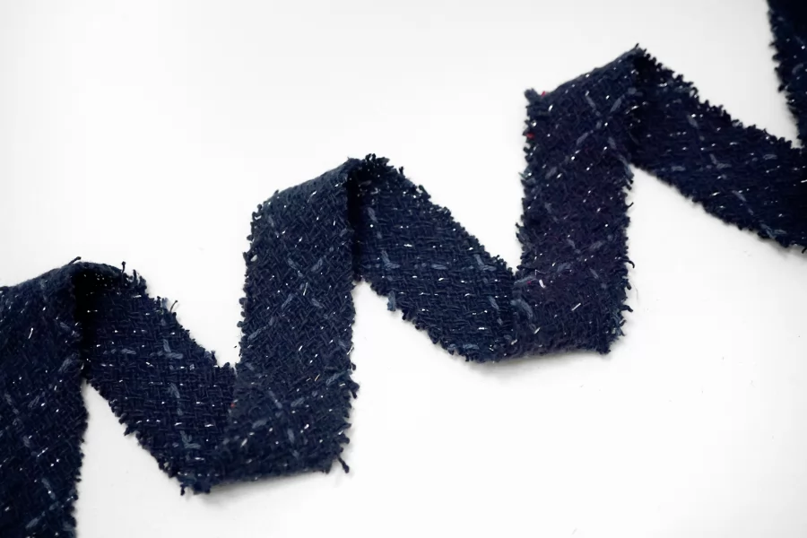 Косая бейка хлопковая твидовая Тёмно-синяя с люрексом 3 см ST8  18042692