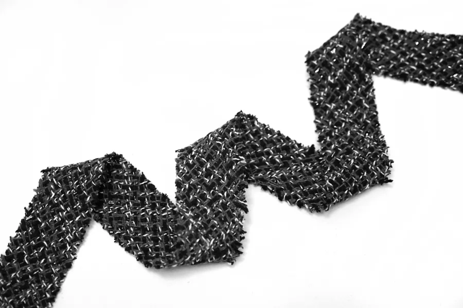 Косая бейка хлопковая твидовая Серая с люрексом 3 см  ST8 18042693