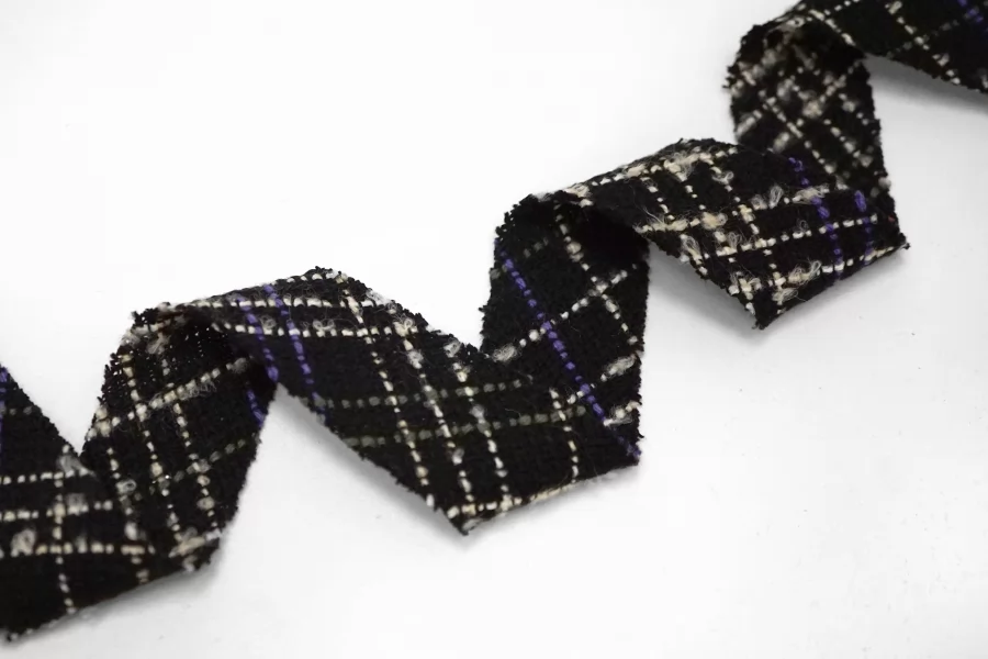 Косая бейка хлопковая твидовая Чёрная 3,5см  ST8 18042694