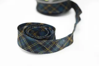 Косая бейка хлопковая Чёрно-зелёная клетка 2,7 см SHA60\2 19042605