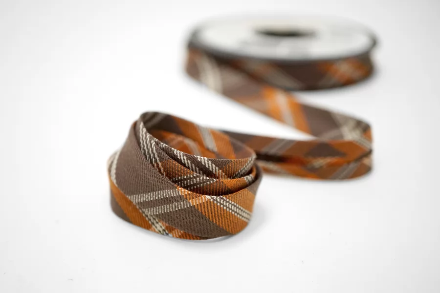 Косая бейка хлопковая Клетка коричневая 1,5 см SHA60\2 19042607