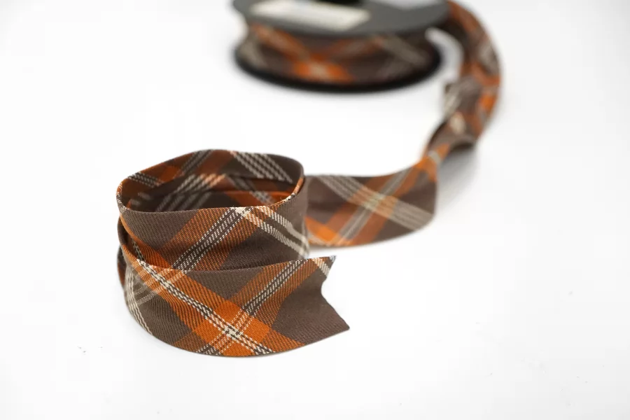 Косая бейка хлопковая Клетка коричневая 2,5 см SHA60\2 19042608