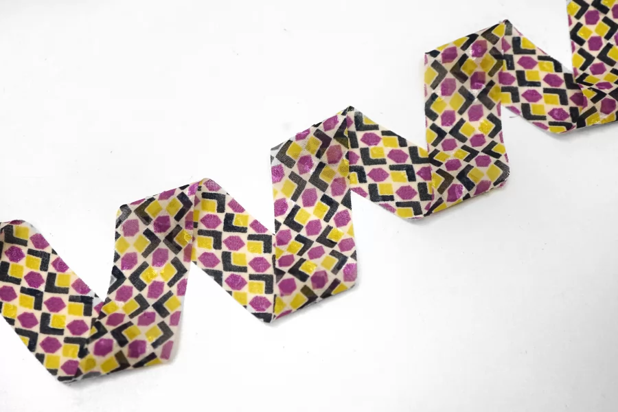 Косая бейка шифоновая Фуксия с салатовым 3 см SHA60\2 19042620