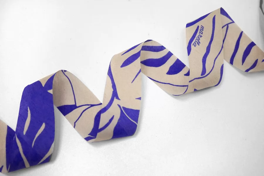 Косая бейка шёлк с хлопком Сине-бежевая MARELLA 3 см SHA60\1 19042623