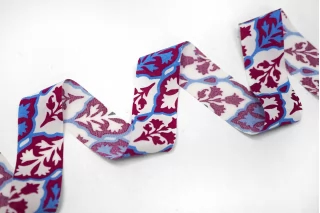 Косая бейка хлопковая Фуксия с белым и голубым 2.5 см SHA60\1 19042625