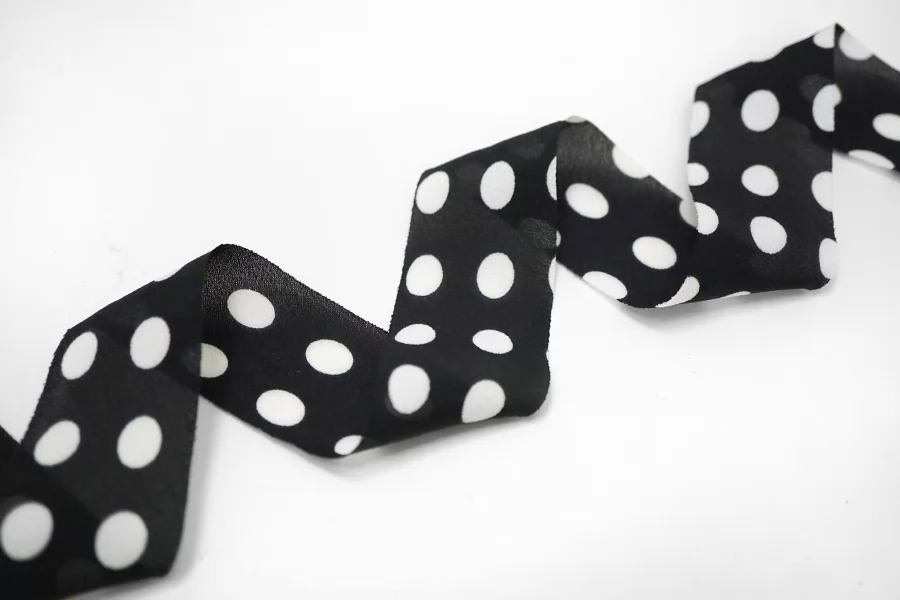 Косая бейка вискозная Чёрная в белый горошек MARELLA 3 см SHA60\1 19042635