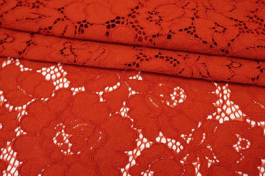 Кружево хлопковое кордовое Красное тёплое TRC H35/1 O55 12122557