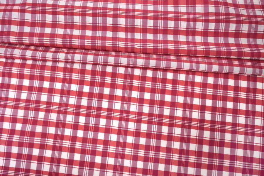 Рубашечный хлопок с шёлком Малиново-белая клетка FRM H6\1 B20 13022687