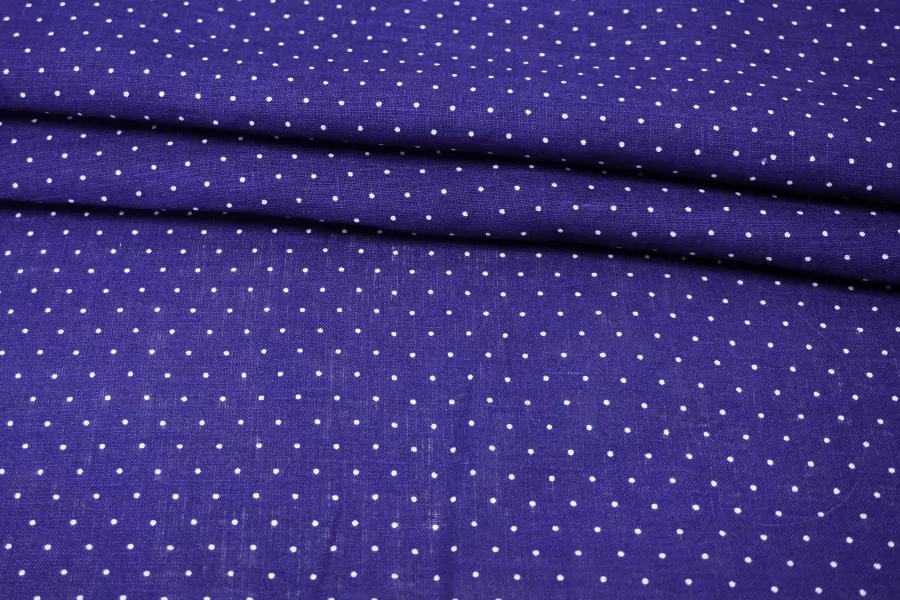 Лён рубашечный в горошек Сине-белый CVC H16 F10  19112508