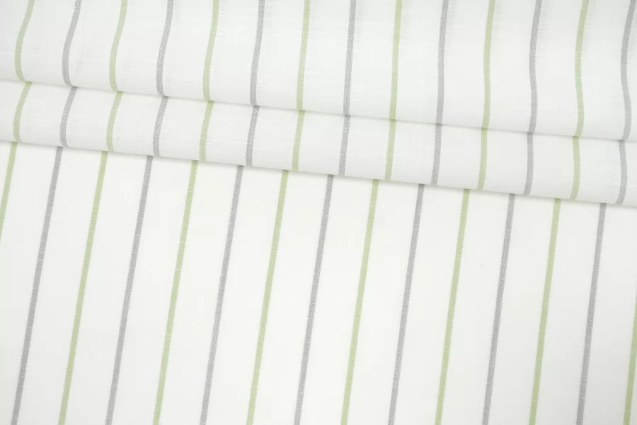 Рубашечный лён с хлопком в полоску Белый с салатовым и серым CVC H16/3 F20 19112517