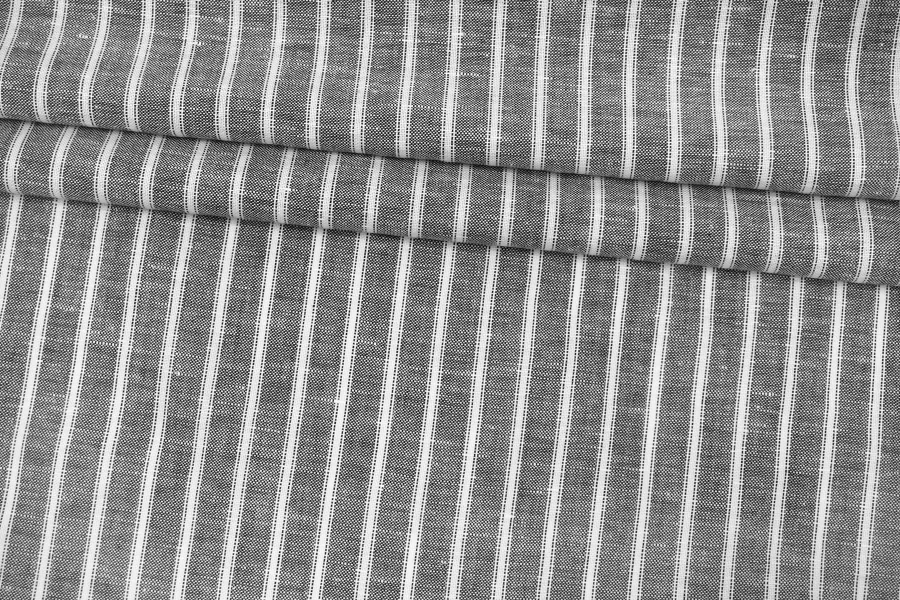 Лён рубашечно-плательный в полоску Чёрно-белый CVC H16/3 F20 19112518