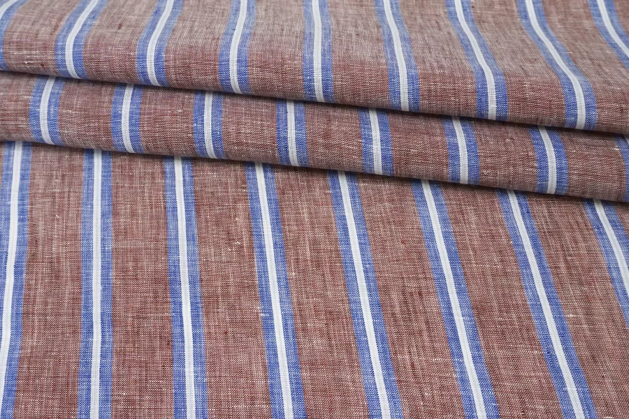 Лён костюмно-плательный в полоску Бело-бордовый CVC H16/2 F10 19112522