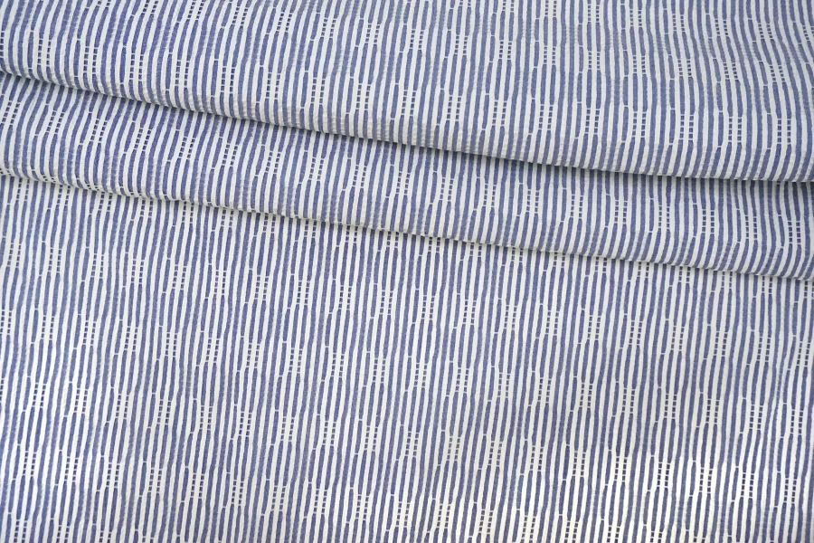 Хлопок рубашечно-плательный сирсакер в полоску Бело-синий CVC H7 B10 19112530