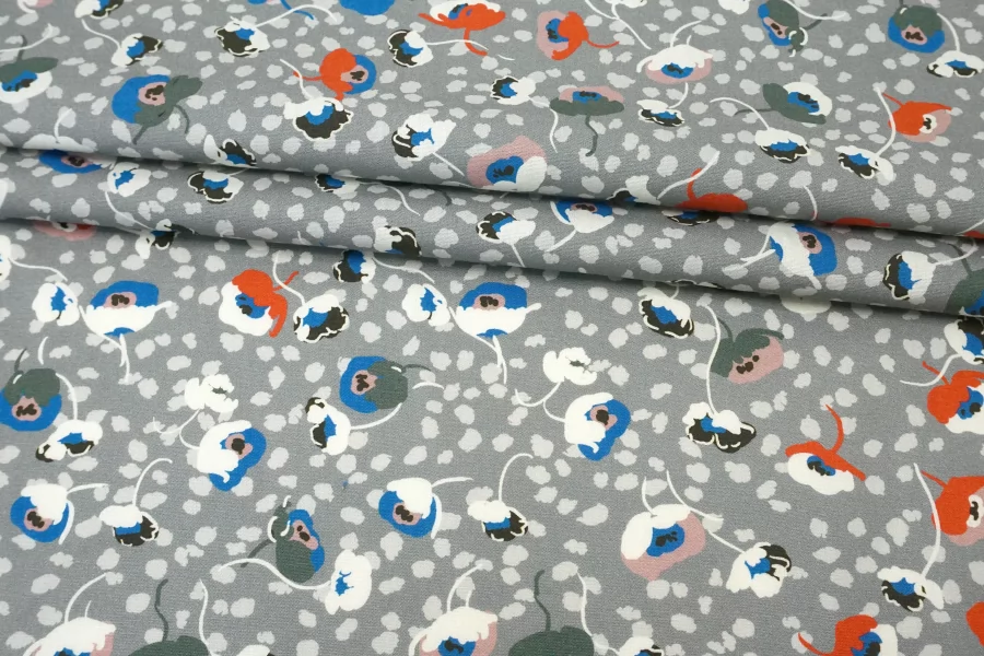 ОТРЕЗ 1,45 М Рубашечный хлопок Цветы на сером CVC (07) 19112544-1