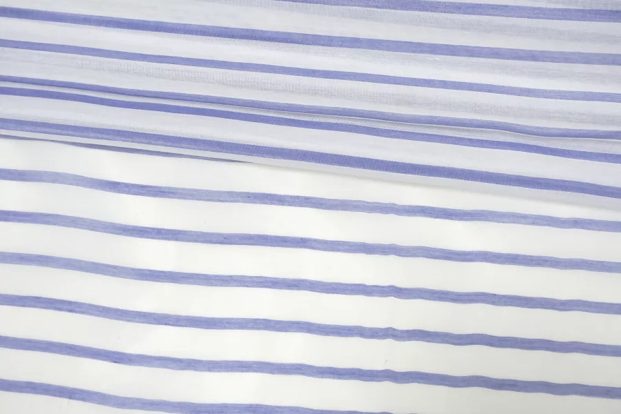 Батист хлопок с шёлком в полоску Бело-голубой CVC H2/4 O10 19112550