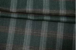 Костюмная шерсть со льном в клетку Серо-зелёная CVC H 12 FF10  21112525