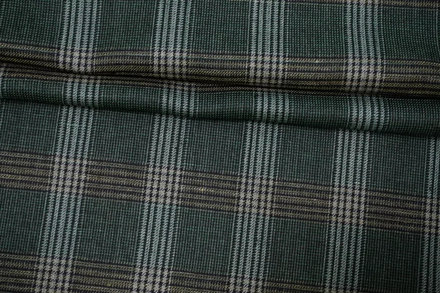 Костюмная шерсть со льном в клетку Серо-зелёная CVC H 12 FF10  21112525