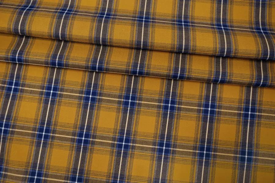 Рубашечный хлопок в клетку Горчично-синий CVC H6 B20 21112530