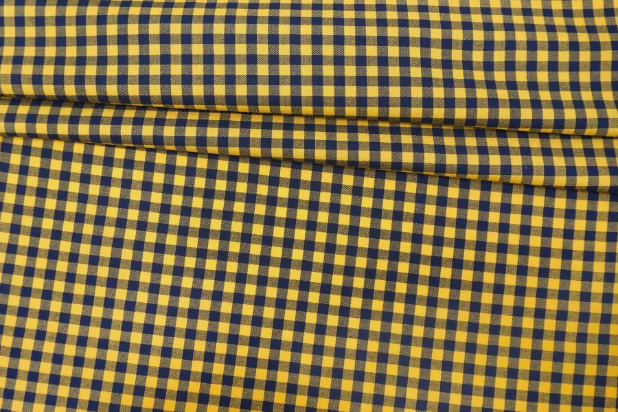 Фланель хлопковая рубашечная в клетку ALBINI Сине-жёлтая CVC Н12 В70 21112536