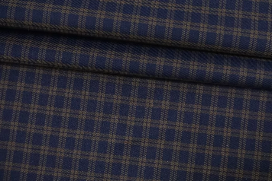 Фланель хлопковая рубашечная в клетку ALBINI Сине-болотная CVC Н12 B70 21112537
