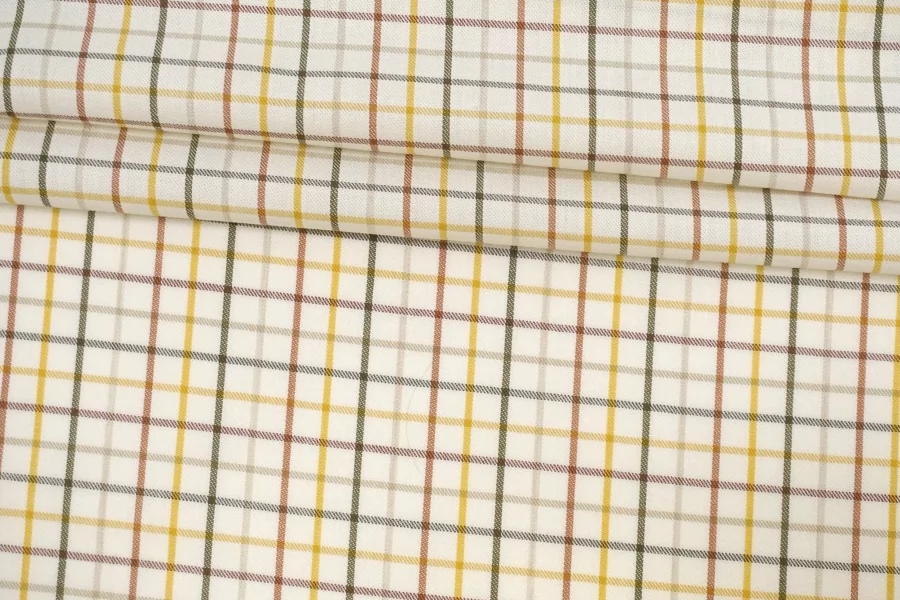 Фланель хлопковая рубашечная в клетку ALBINI Белая с жёлтым и зелёным CVC Н6/1 B60 21112540