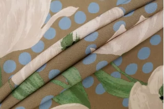 Вискоза плательно-блузочная в горошек Бежево-голубая CVC H00 EE11 21112559