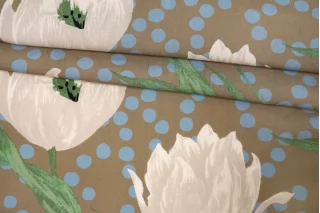 Вискоза плательно-блузочная в горошек Бежево-голубая CVC H00 EE11 21112559