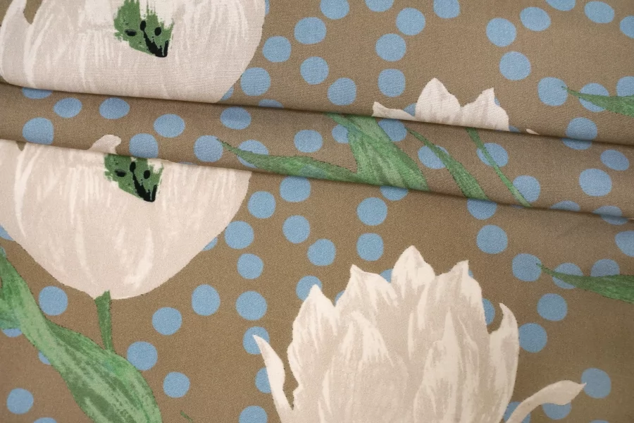 Вискоза плательно-блузочная в горошек Бежево-голубая CVC H00 EE11 21112559