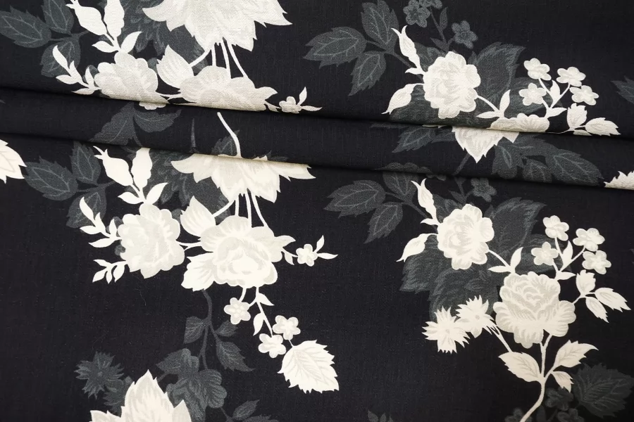 Вискоза на капроне плательная Цветы на чёрном CVC H21/4 H70 21112568