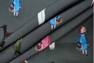 Вискоза плательно-блузочная Люди с собачками на сером CVC H00 EE55 21112572