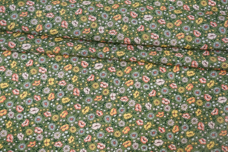 Вискоза плательно-блузочная LIBERTY Цветы на зелёном CVC H21 H10 21112577