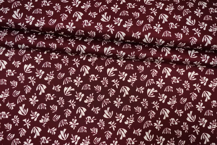 Хлопок сатиновый рубашечный MAX MARA Цветы белые на сливово-винном MM H9/7 A77 20042618