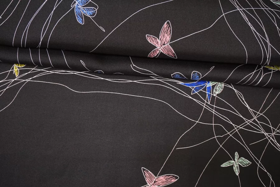 Шёлковый твил MAX MARA Цветы и штриховка MM H31/1 N60 21042689