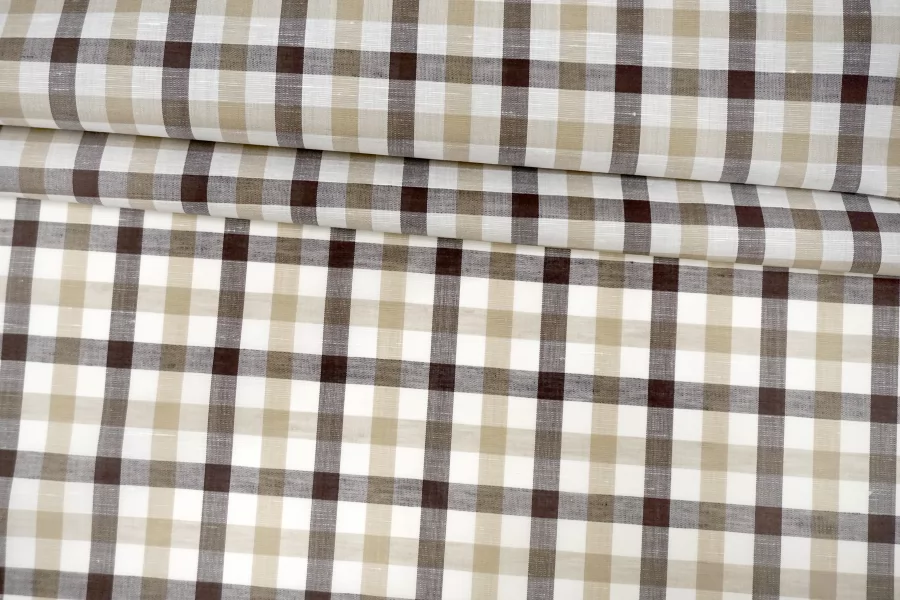 Рубашечный лён с хлопком в клетку PESERICO Бело-коричневый BL H6 B20 10022608