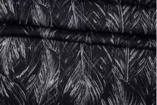 Атлас вискозный плательно-костюмный Чёрно-белые абстрактные листья H21/9 i70 10022666