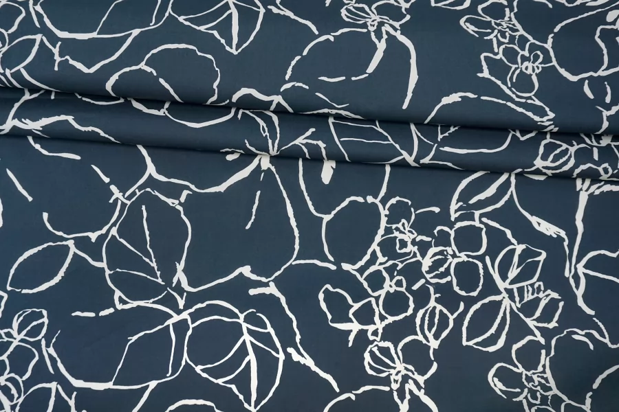 Рубашечный хлопок мерсеризованный Абстракция цветочная темносине-белая FRM H003 FF22 13022646
