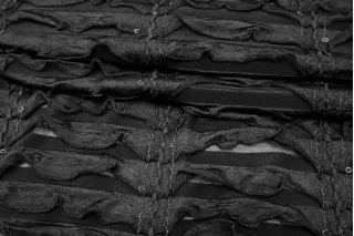 Сетка трикотажная мягкая Чёрная с пайетками и оборками FRM H36/4 N00 13022657